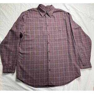 Murano Mens Large Burgundy Windowpane Plaid Wool Blend Italian Fabric Shirt L